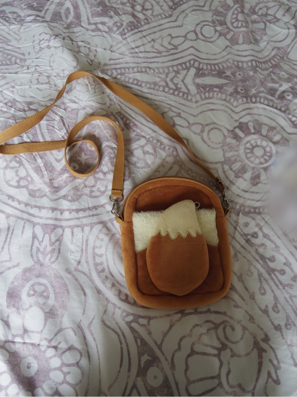 Suede Tan Crossbody Bag with Faux Shearling Accent